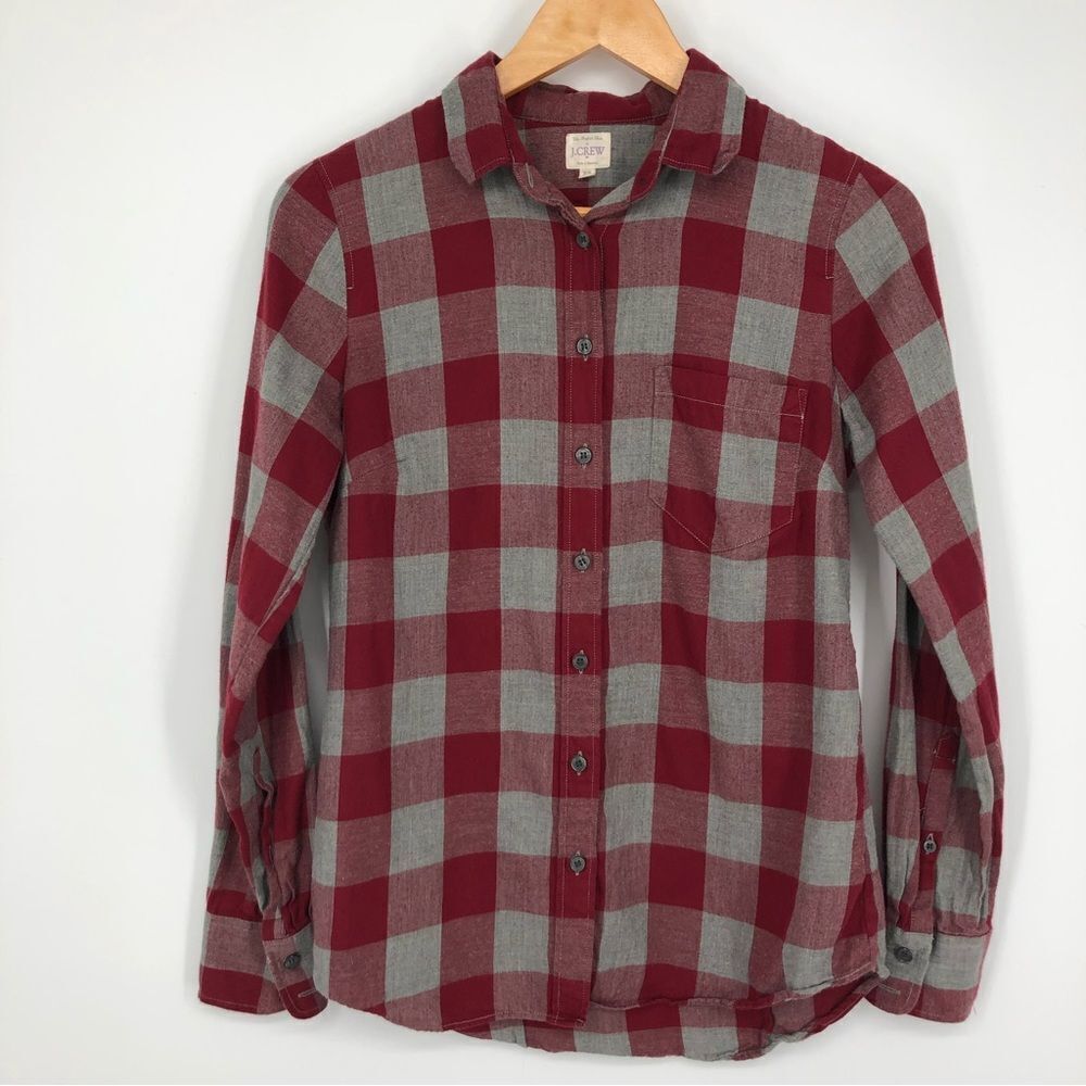 J Crew The Perfect Shirt Bufffalo Check Plaid Red Gray Womens XS